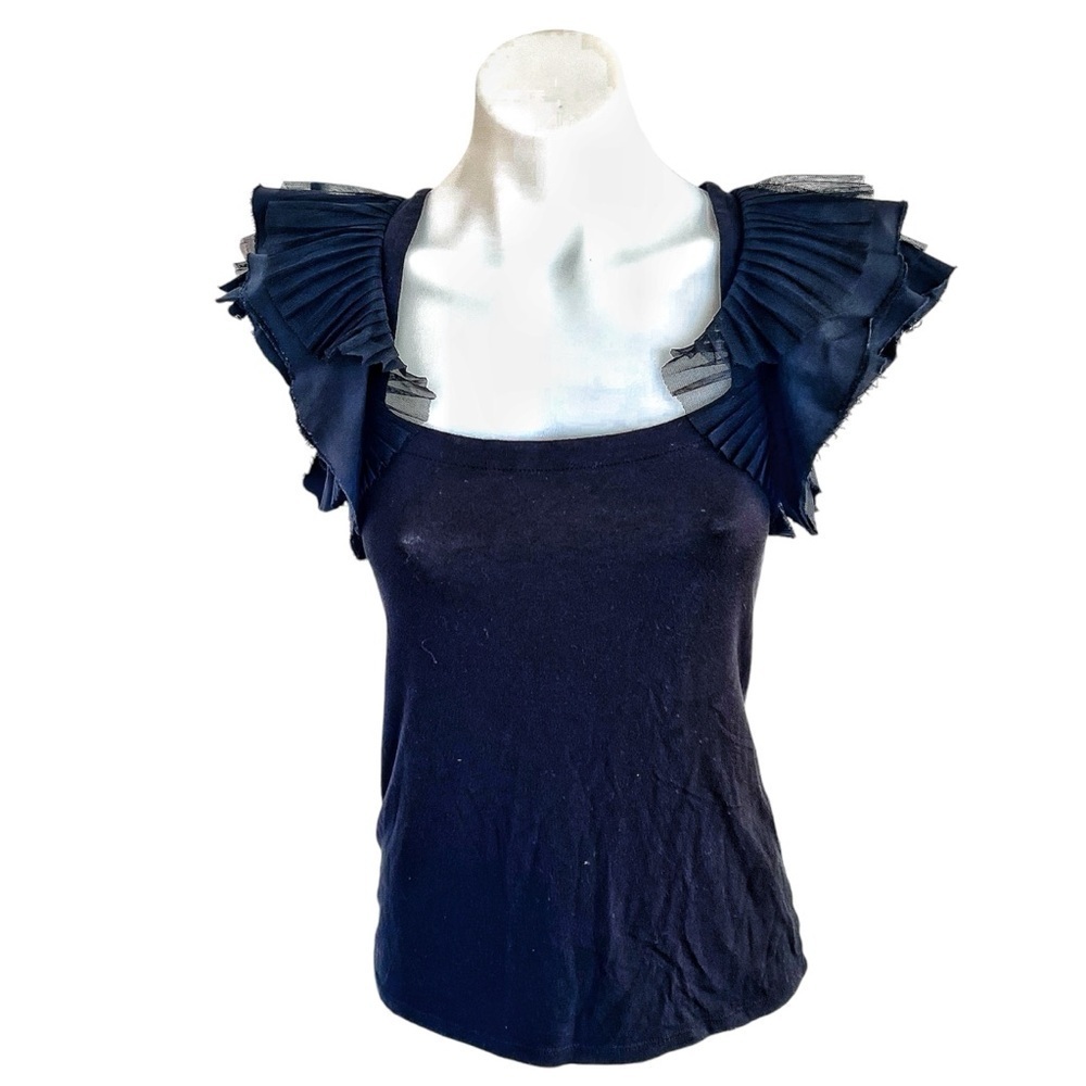 BCBGMAXAZRIA women's size XXS ribbed black tank top with flutter sleeve detail - Picture 12 of 12